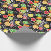Papier Cadeau Fruits tropicaux colorés, fond noir. (Coin)