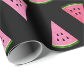 Papier Cadeau Fruits tropicaux de pastèque d'été rose noire (Coin rond)