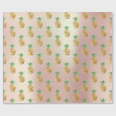 Papier Cadeau Fruits tropicaux d'été ananas or menthe rose (Plat)