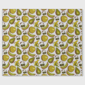 Papier Cadeau Fruits tropicaux sans couture motif jaune et blanc (Plat)