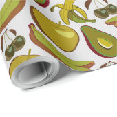 Papier Cadeau Fruits tropicaux sans couture motif jaune et blanc (Coin rond)