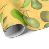 Papier Cadeau Fruits verts sur un arrière - plan orange (Coin rond)