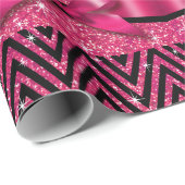 Papier Cadeau Fuchsia de l'arc | de diamant de Chevron Bling de (Coin rond)