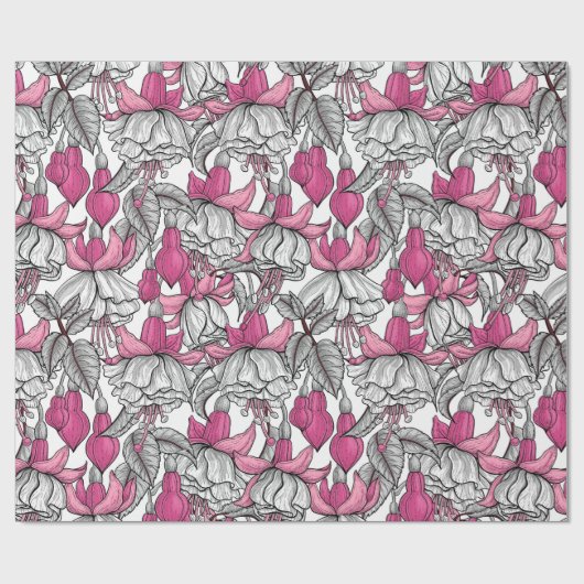 Papier Cadeau Fuchsia en blanc et rose (Plat)