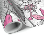 Papier Cadeau Fuchsia et colibris blancs (Coin rond)