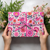 Papier Cadeau Fuchsia Fleurs mexicaines Motif Vibrant