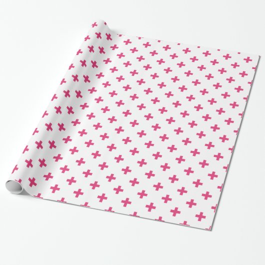 Papier Cadeau Fuchsia polka croise sur blanc (Déroulé)
