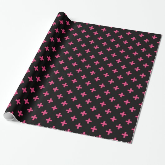 Papier Cadeau Fuchsia polka croise sur noir (Déroulé)