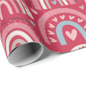 Papier Cadeau Fuchsia Valentines Jour Arc-en-ciel (Coin rond)