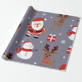 Papier Cadeau Fumée de Noël Gris/ Père Noël Snowman Envelopper l (Déroulé)