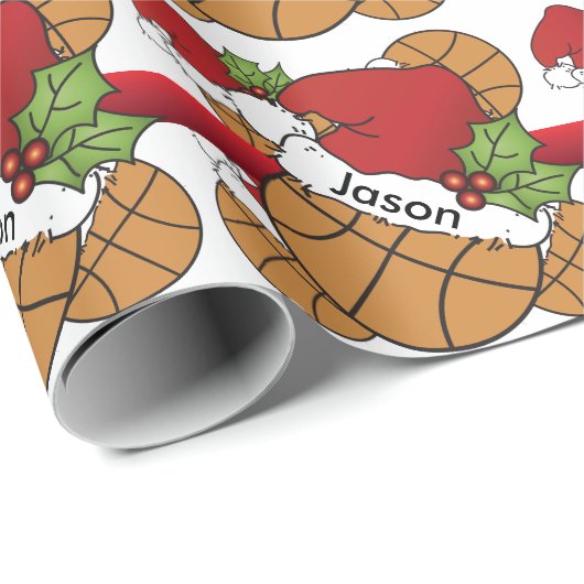 Papier Cadeau Fun Basket-ball Noël | Nom do-it-yourself (Coin rond)