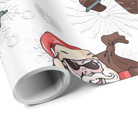 Papier Cadeau Fun Biker Père Noël Snowflake (Coin rond)