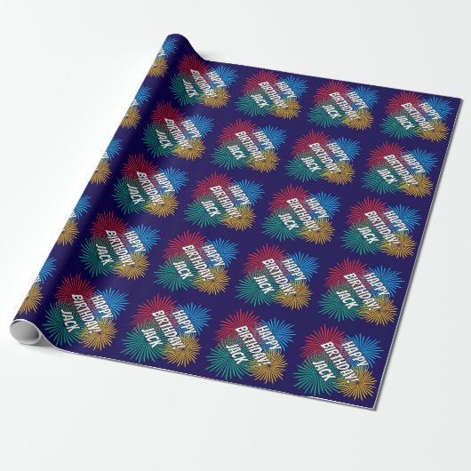 Papier Cadeau Fun Birthday wrapping paper with fireworks print (Déroulé)