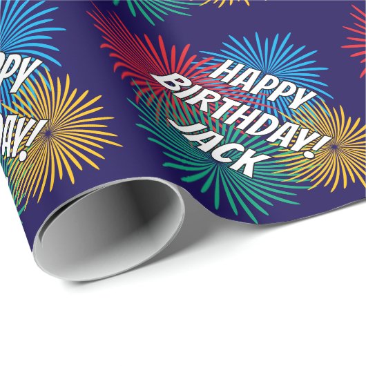 Papier Cadeau Fun Birthday wrapping paper with fireworks print (Coin rond)