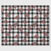 Papier Cadeau Fun Black Blanc Buffalo Plaid Rouge Floral Noël (Plat)