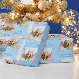 Papier Cadeau Fun Bleu Anniversaire Personnalisé Photo Tulip Fle