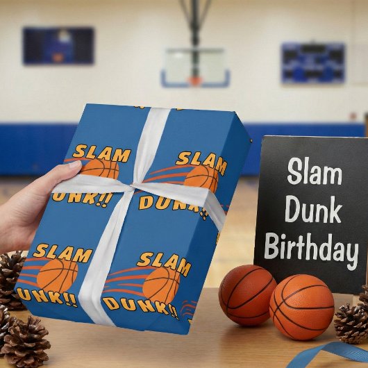 Papier Cadeau Fun Blue Basketball Slam Dunk Anniversaire de enfa