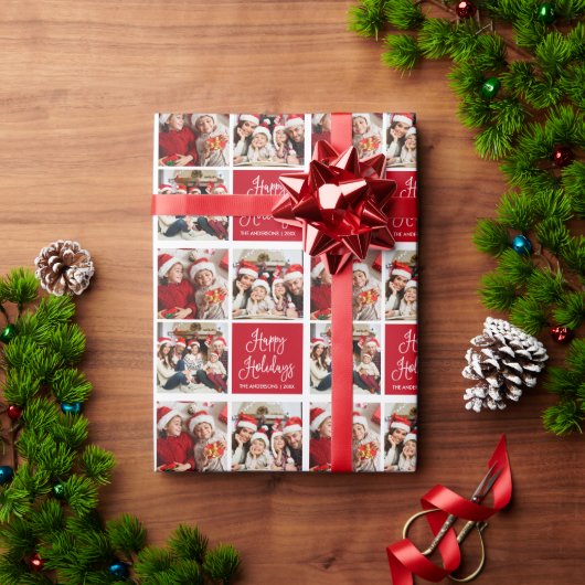 Papier Cadeau Fun Calliage Script Holiday 3 Photo Rouge (Cadeau de vacances)