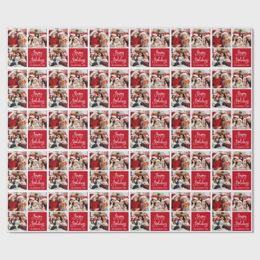 Papier Cadeau Fun Calliage Script Holiday 3 Photo Rouge (Plat)