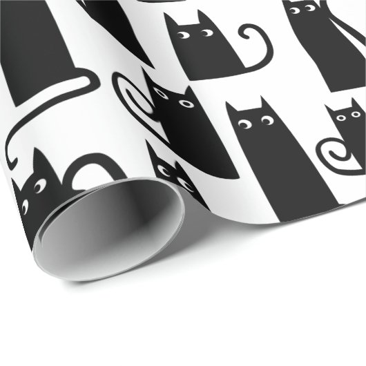 Papier Cadeau Fun Chat Noir (Coin rond)