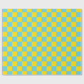 Papier Cadeau Fun Check Bright Yellow et Cyan Aqua Motif bleu (Plat)