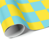 Papier Cadeau Fun Check Bright Yellow et Cyan Aqua Motif bleu (Coin rond)
