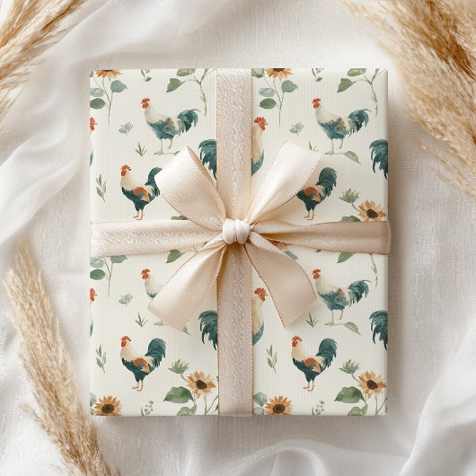 Papier Cadeau Fun Chicken Rooster Sunflower