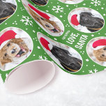 Papier Cadeau Fun Christmas Love Père Noël Custom Photo Name Gre<br><div class="desc">Rendre Noël encore plus magique avec un emballage cadeau photo personnalisé! Ce modèle modifiable est personnalisé avec quatre photos préférées, et le nom du destinataire. Un design festif avec des cadres ronds d'image, des images simples de flocon de neige et d'étoiles, ainsi que "Love Père Noël" dans la typographie amusante....</div>