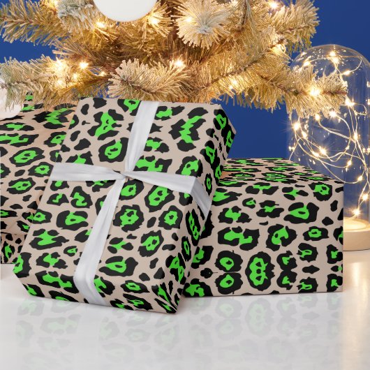 Papier Cadeau Fun empreinte de léopard néon vert beige tan chic (Vacances)