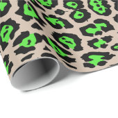 Papier Cadeau Fun empreinte de léopard néon vert beige tan chic (Coin rond)