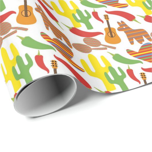 Papier Cadeau Fun Fiesta mêlé motif fête enveloppé (Coin rond)