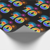 Papier Cadeau Fun Fireworks + Rainbow Motif "10" Numéro d'événem (Coin)