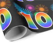 Papier Cadeau Fun Fireworks + Rainbow Motif "10" Numéro d'événem (Coin rond)