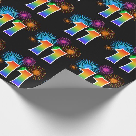 Papier Cadeau Fun Fireworks + Rainbow Motif "11" Numéro d'événem (Coin)