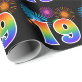 Papier Cadeau Fun Fireworks + Rainbow Motif "19" Numéro de l'évé (Coin rond)