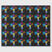 Papier Cadeau Fun Fireworks + Rainbow Motif "1" Numéro d'événeme (Plat)