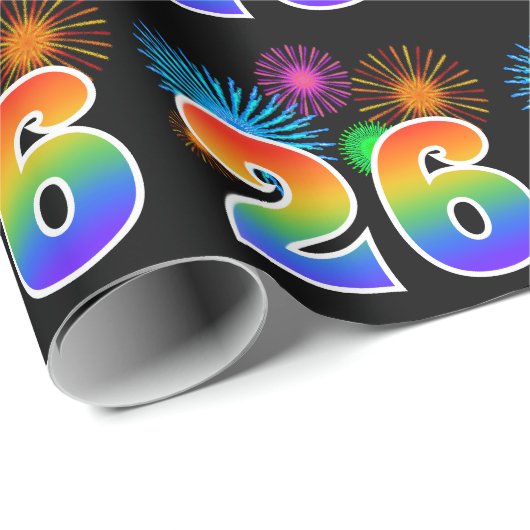 Papier Cadeau Fun Fireworks + Rainbow Motif "26" Numéro de l'évé (Coin rond)