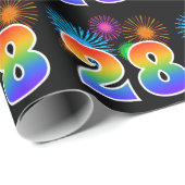 Papier Cadeau Fun Fireworks + Rainbow Motif "28" Numéro de l'évé (Coin rond)