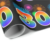 Papier Cadeau Fun Fireworks + Rainbow Motif "30" Numéro de l'évé (Coin rond)