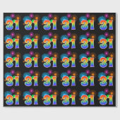Papier Cadeau Fun Fireworks + Rainbow Motif "31" Numéro d'événem (Plat)