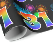 Papier Cadeau Fun Fireworks + Rainbow Motif "31" Numéro d'événem (Coin rond)