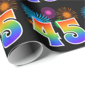 Papier Cadeau Fun Fireworks + Rainbow Motif "45" Numéro d'événem (Coin rond)