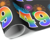 Papier Cadeau Fun Fireworks + Rainbow Motif "49" Numéro de l'évé (Coin rond)