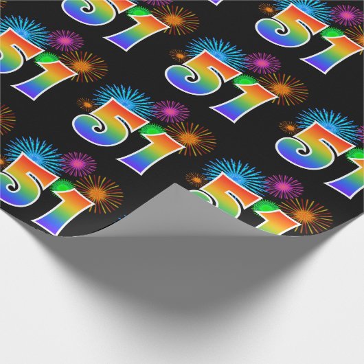 Papier Cadeau Fun Fireworks + Rainbow Motif "51" Numéro d'événem (Coin)