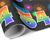 Papier Cadeau Fun Fireworks + Rainbow Motif "54" Numéro d'événem (Coin rond)