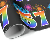 Papier Cadeau Fun Fireworks + Rainbow Motif "57" Numéro d'événem (Coin rond)