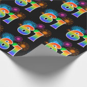 Papier Cadeau Fun Fireworks + Rainbow Motif "61" Numéro d'événem (Coin)