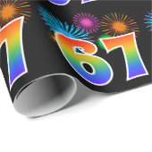 Papier Cadeau Fun Fireworks + Rainbow Motif "67" Numéro de l'évé (Coin rond)