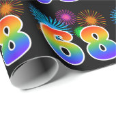 Papier Cadeau Fun Fireworks + Rainbow Motif "68" Numéro d'événem (Coin rond)