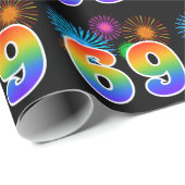 Papier Cadeau Fun Fireworks + Rainbow Motif "69" Numéro de l'évé (Coin rond)